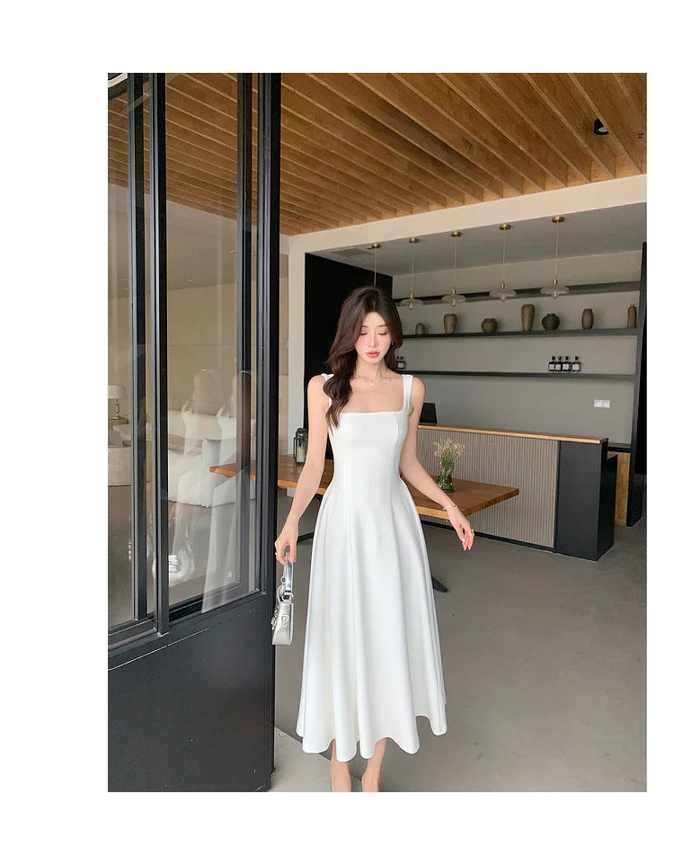 Women's Elegant Red Evening Dresses Sleeveless Wedding Guest Dress Spaghetti Strap A-Line White Party Female Prom gown Vestidos