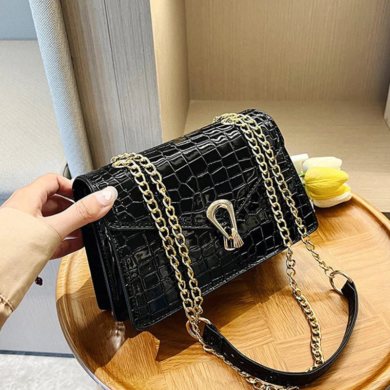 Crocodile Pattern Shoulder Bags For Women Fashion Chains Squre Bag Purse Female Pu Leather Crossbody Handbag Daily Phone Clutch