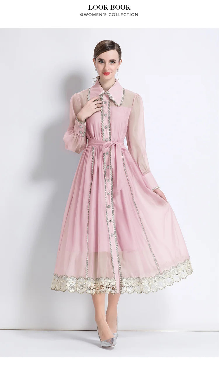 Dresses for Women Fashion Long Sleeve Turn Down Collar Women Dress White Sashes A-LINE Dress Women Vestidos De Verano Mujer Q337