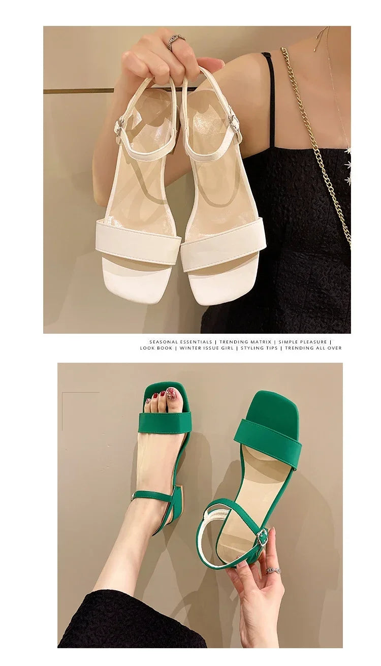Sandals for women in summer, new thick heeled sandals for women, internet celebrity, gentle one line with buckle, fairy style