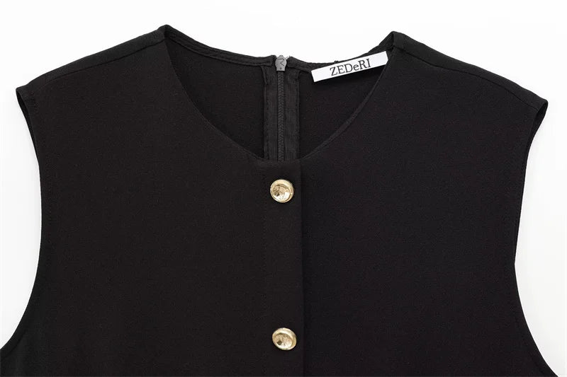 Women's Dress Black Long Dresses Spring Summer 2025 Button Up Sleeveless Sundress Vestidos Elegant Casual Women's Dresses