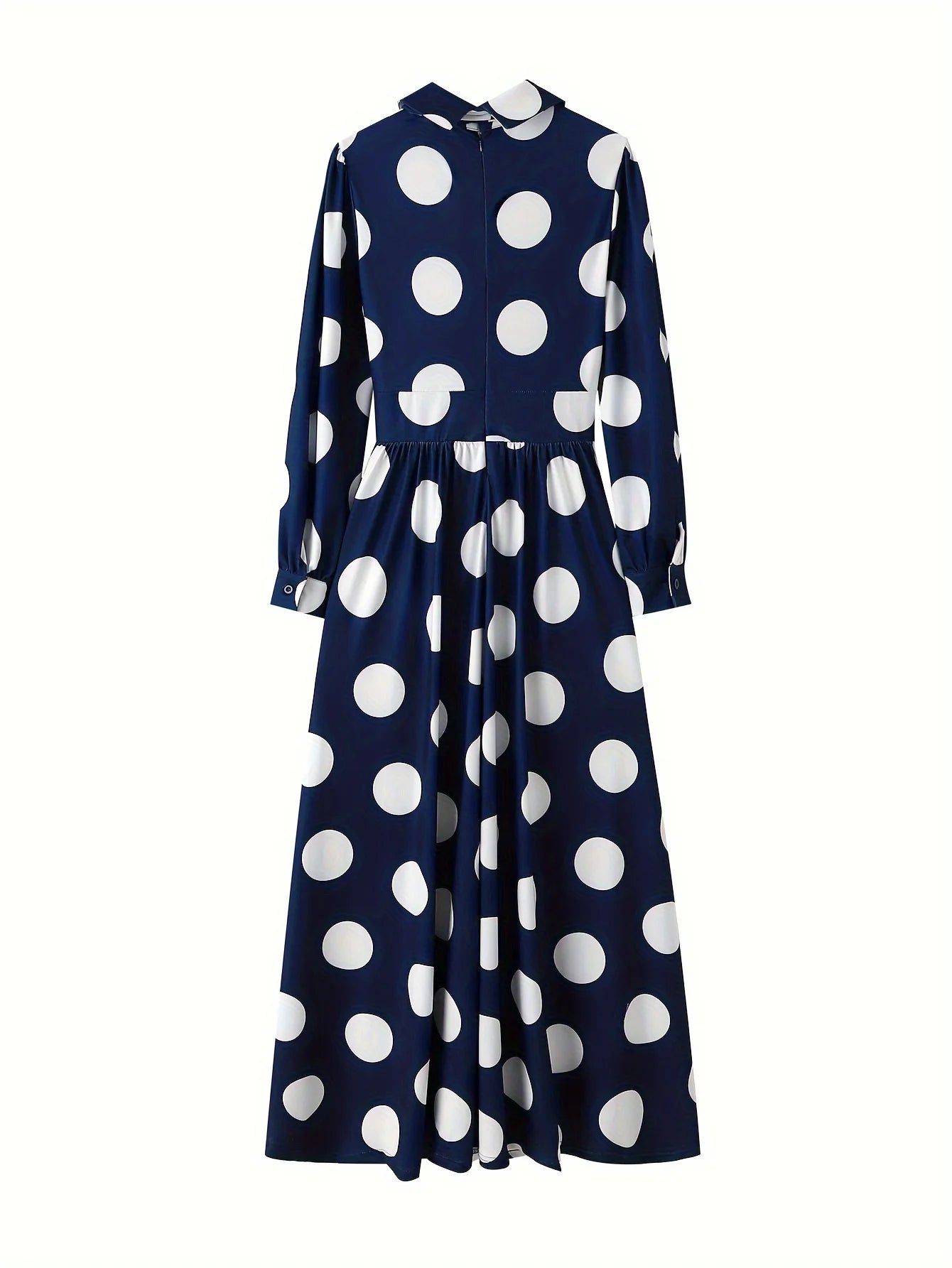 Casual Dresses Elegant Women Long Dress Sleeve Female Robe Bow Knot Polka Dots Girl's Vestidos Lady's Maxi Dresses