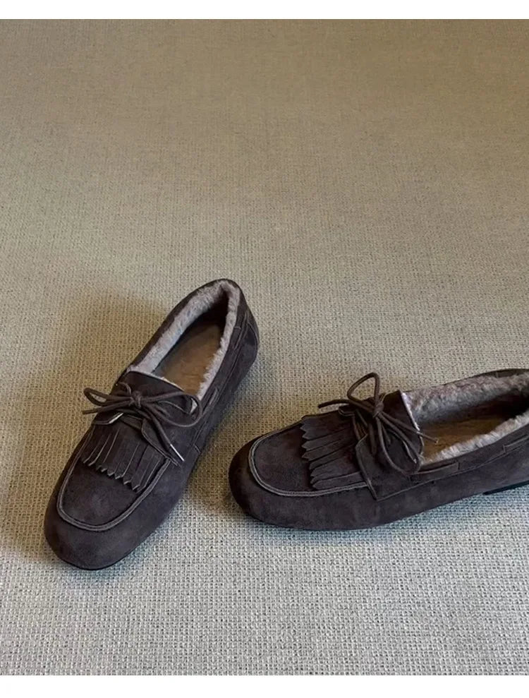 Boots for Women 2025 Hot Sale Warm Women's Flats Daily Casual Flats Women Bow Tie Fringe Round Toe Soft Bottom Boots Ladies