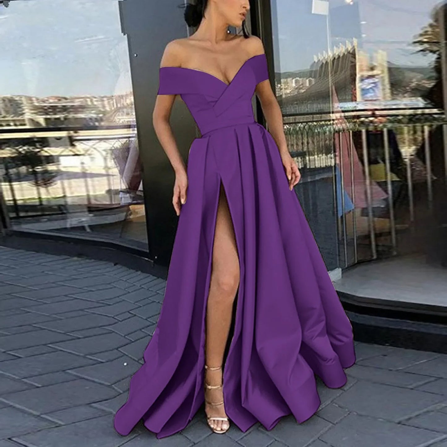 BWQ Floor Dress Cocktail Ladies Chiffon Temperament French Retro Dress Low Cut V Neck Wedding Slit Dresses Woman Clothing