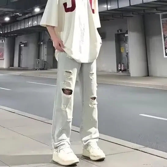 Jean Trousers Simple Temperament Literary and Trendy New Style Without Brand Japanese Men's Clothing Rhinestones Short Y2k Jorts