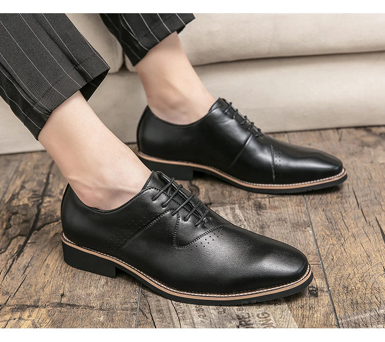 Shoes for men shoes leather shoes business dress shoes all-match casual shock-absorbing wear-resistant footwear black Plus