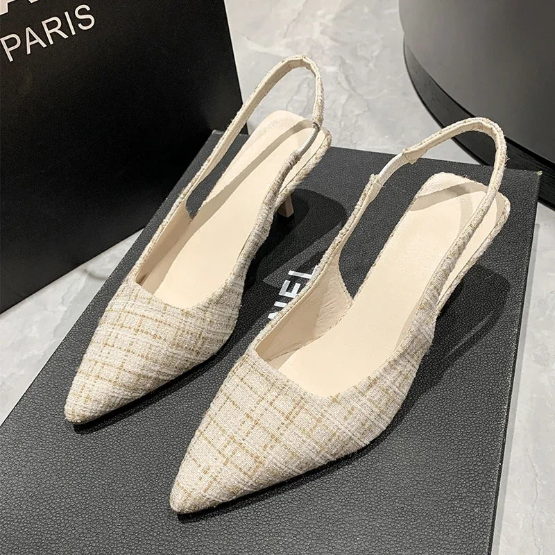 Sea Salt Blue Pointed High Heel Sandals for Women Back Hollow Half Headed Single Shoes Fashion Versatile Casual Shoes