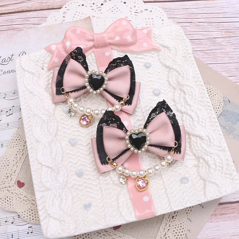 Accessories for Women Pearls Rhinestone Bow  Hair Clips for Women Bowknot Handmade Baroque Lolita Party Jewelry Gifts Y2K Girl