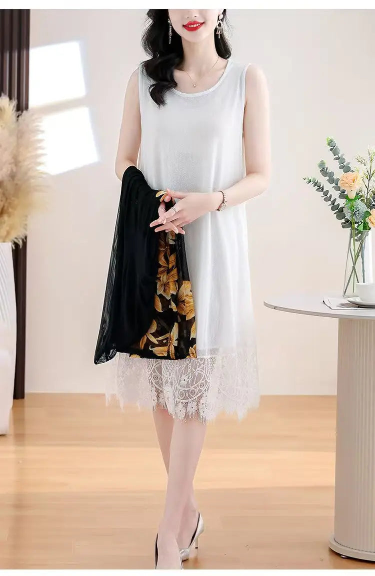 Women's Sleeveless Lace-Hemmed Dresses Multi-Color Summer Elegance for Day-to-Night 2025 Summer Plus Size Clothing