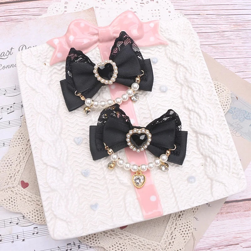 Accessories for Women Pearls Rhinestone Bow  Hair Clips for Women Bowknot Handmade Baroque Lolita Party Jewelry Gifts Y2K Girl