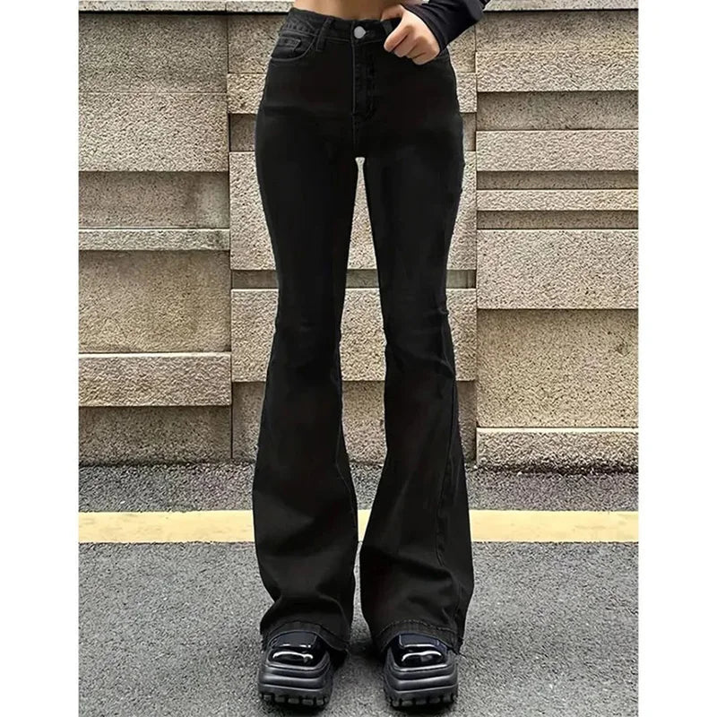 2025 Lady High Waist Stretchy Flared Jeans Women Ins Fashion Solid Bootcut Denim Pants Girls Chic Slim Fit Bell Bottoms Trousers