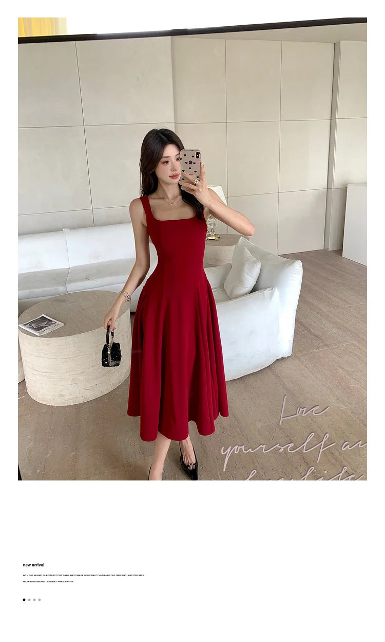 Women's Elegant Red Evening Dresses Sleeveless Wedding Guest Dress Spaghetti Strap A-Line White Party Female Prom gown Vestidos