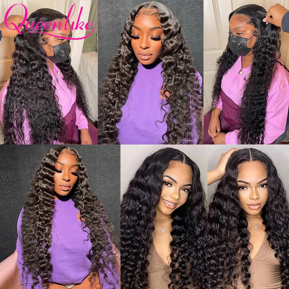 Queenlike Deep Wave Human Hair Bundles 24 26 28 inch Deep Curly Bundles 100% Human Hair for Women Brazilian Raw Hair Extensions