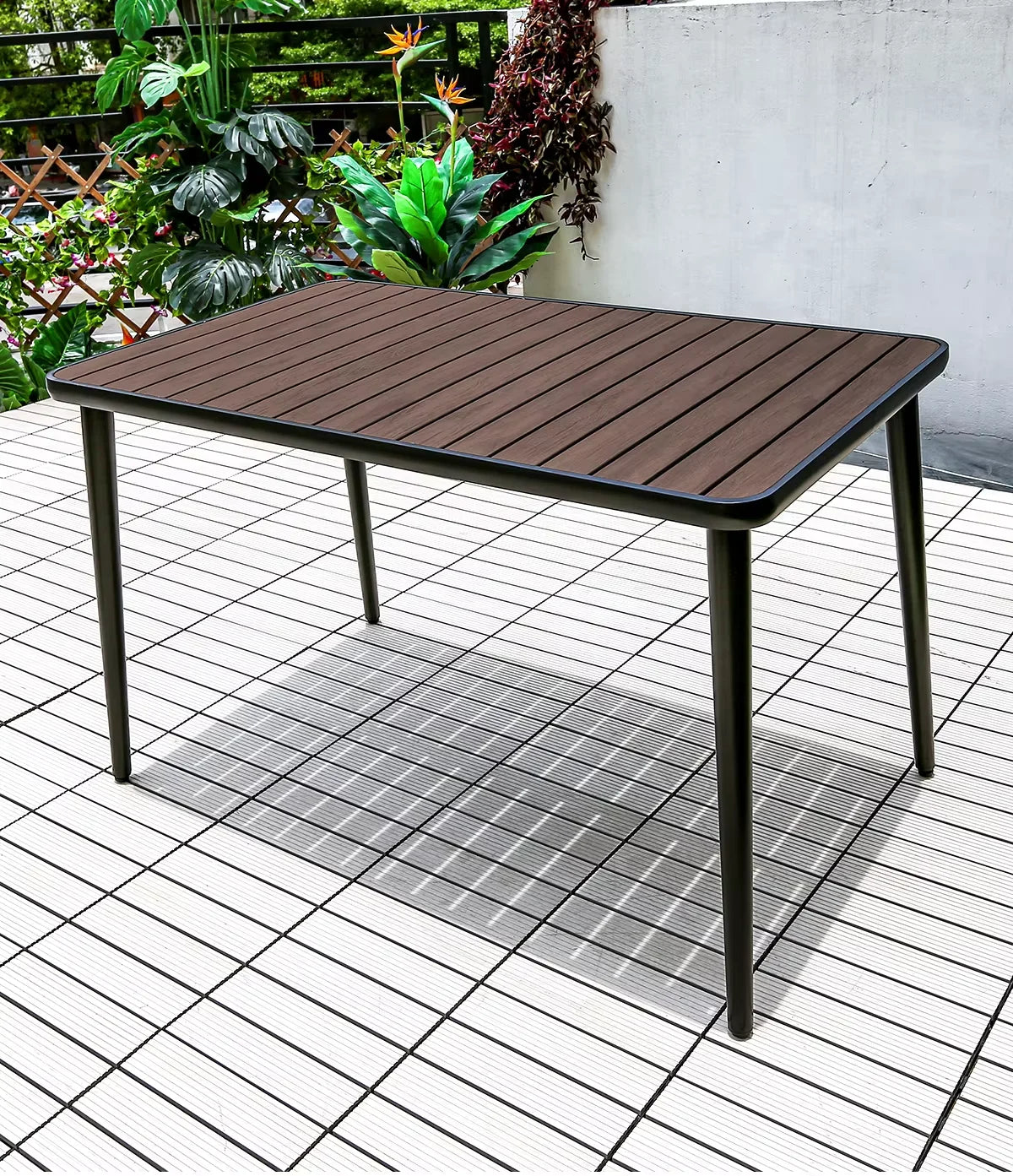 Outdoor Table 120cm Rectangular Tables Metal Backyard Table Garden Hotel Urniture Balcony Terrace Wood-plastic Table