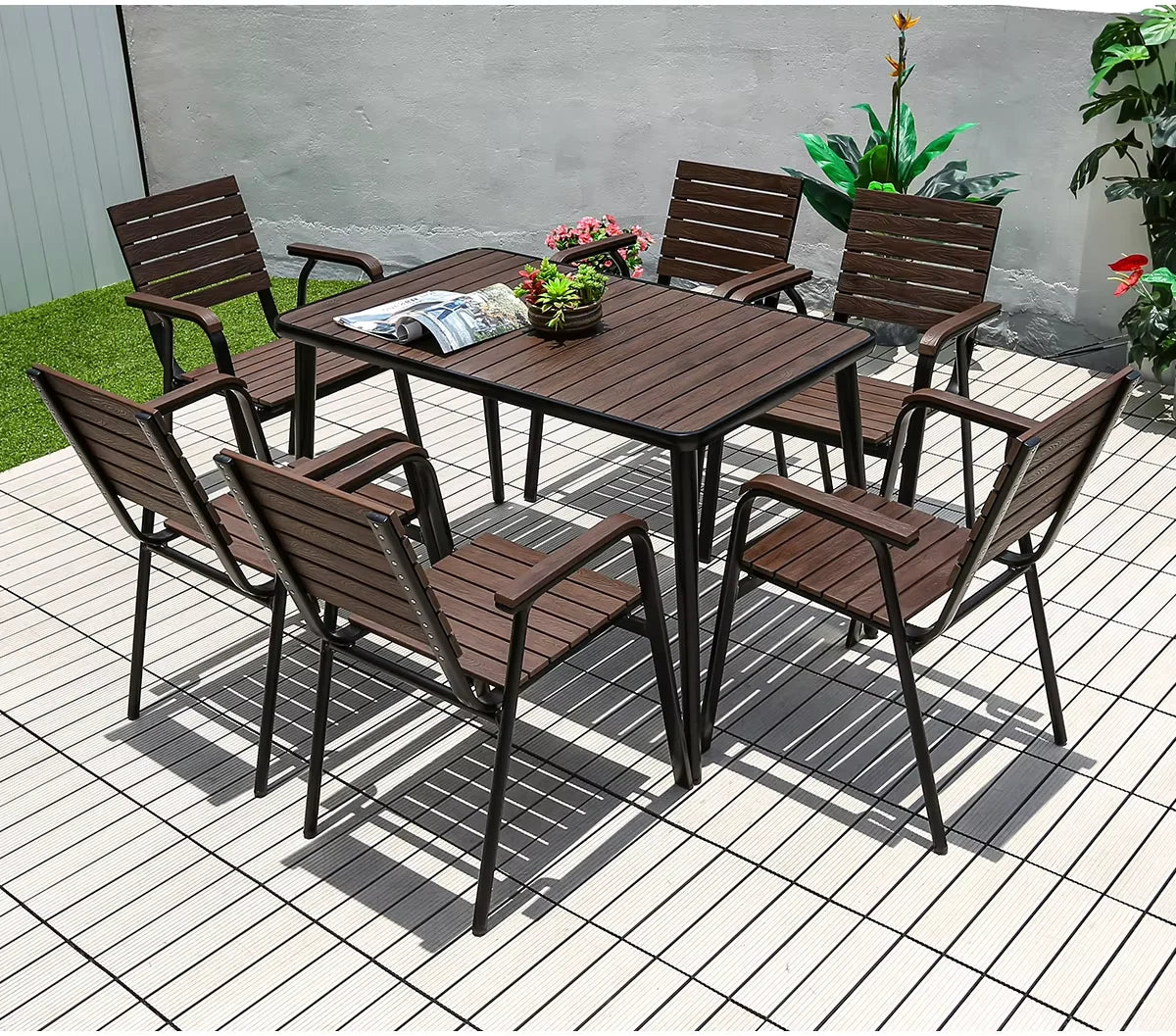 Outdoor Table 120cm Rectangular Tables Metal Backyard Table Garden Hotel Urniture Balcony Terrace Wood-plastic Table