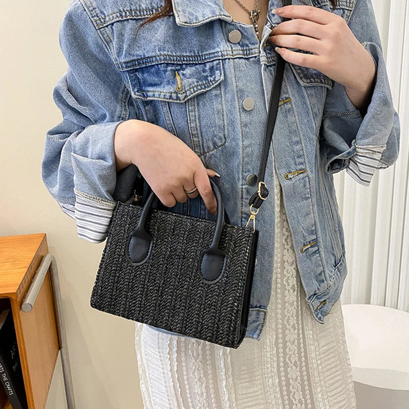 Summer Net Red Grass Woven Bag Crossbody Bag New Fashion Japanese Small Fresh Flower Woven Handbag Shoulder Bag