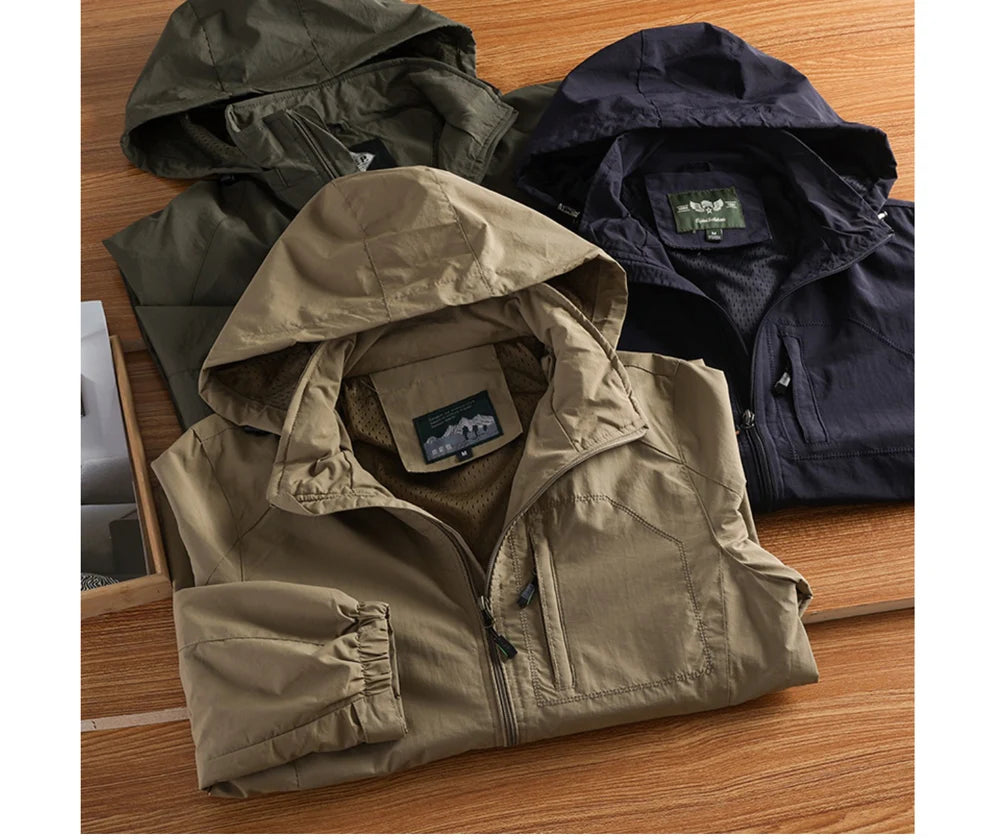 Autumn Men's Hiking Waterproof Jackets Men Outdoor Quick Dry Sports Climbing Hooded Coats Men Breathable Windbreaker Jackets 5XL