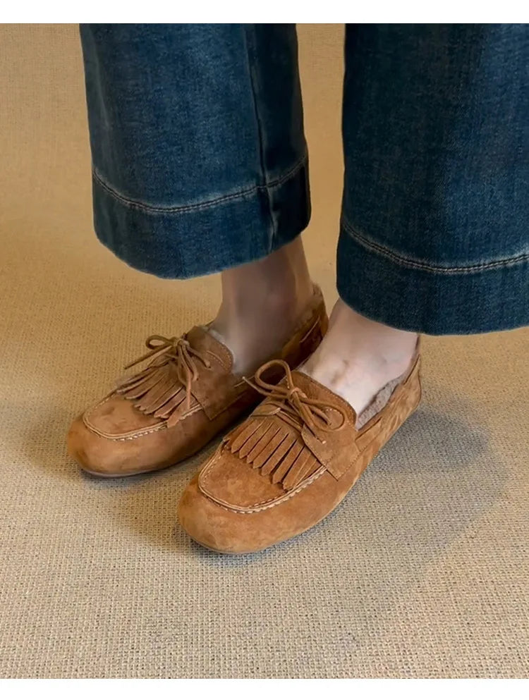 Boots for Women 2025 Hot Sale Warm Women's Flats Daily Casual Flats Women Bow Tie Fringe Round Toe Soft Bottom Boots Ladies