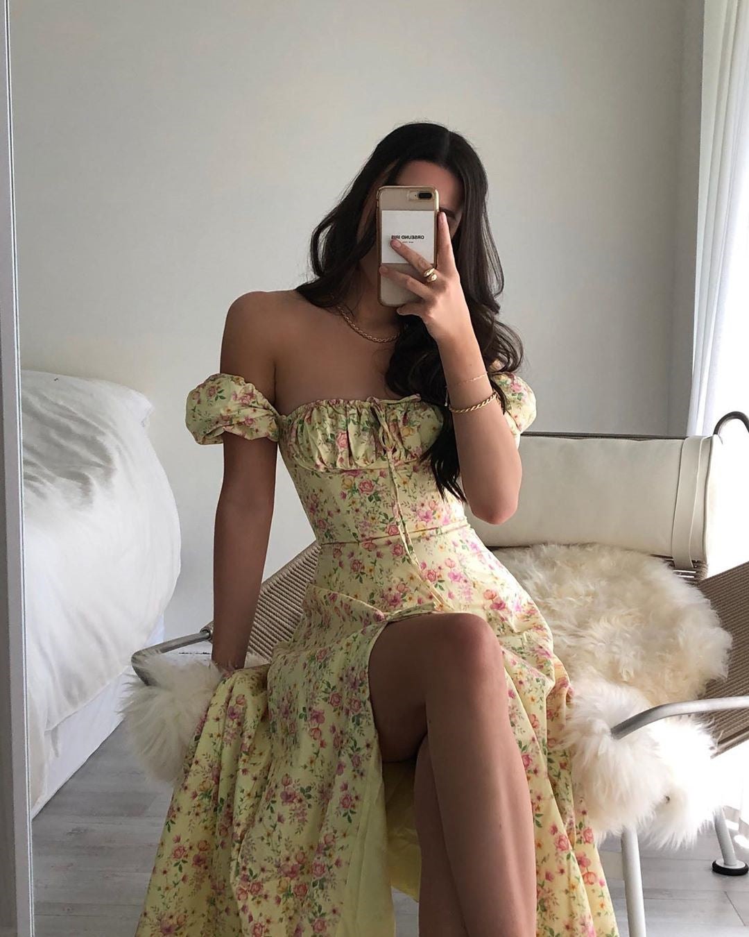 Puff Sleeve Floral Long Dress Women Summer Short Sleeve Square Neck Lace-up Split Dress Casual Sexy Vintage Dresses Female 2024