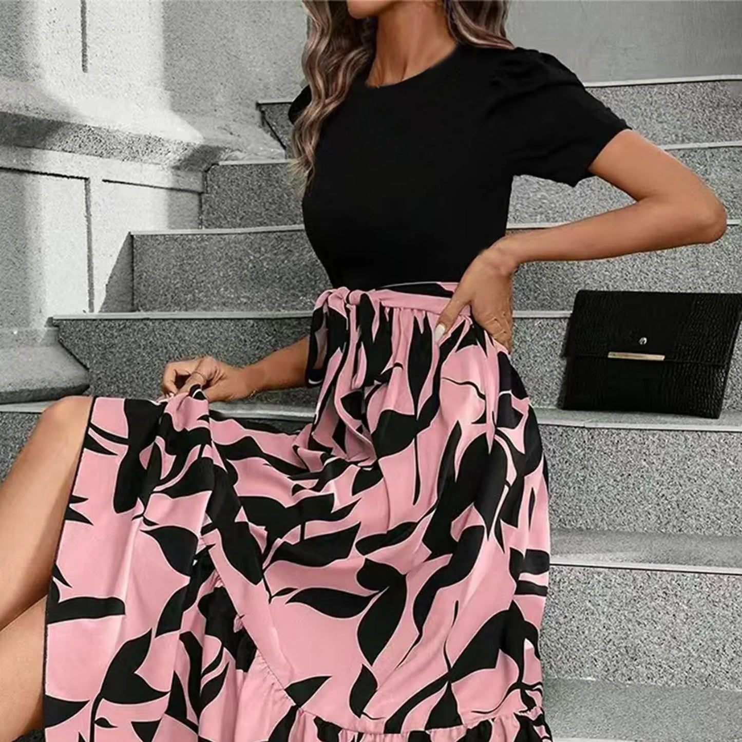 Dresses Elegant Office Lady Outfits A-line Lace-up Slim Fit Waist Ruffle Hem Skirt Women Dress Summer vestidos de mujer casuales