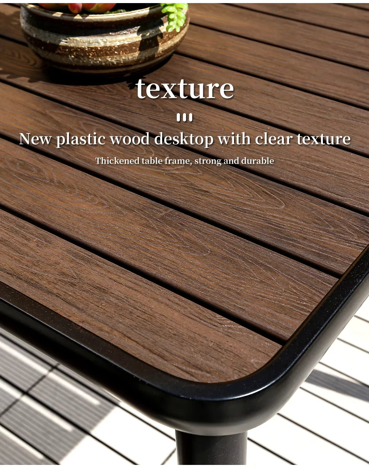 Outdoor Table 120cm Rectangular Tables Metal Backyard Table Garden Hotel Urniture Balcony Terrace Wood-plastic Table