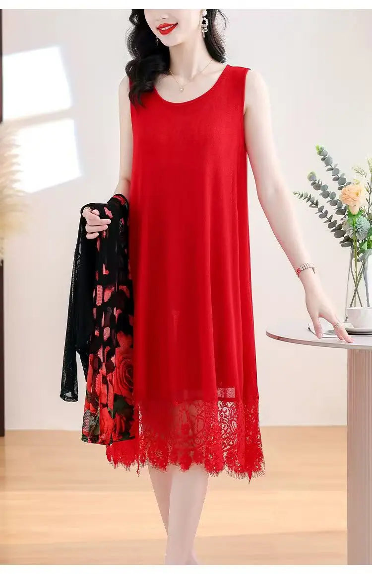 Women's Sleeveless Lace-Hemmed Dresses Multi-Color Summer Elegance for Day-to-Night 2025 Summer Plus Size Clothing