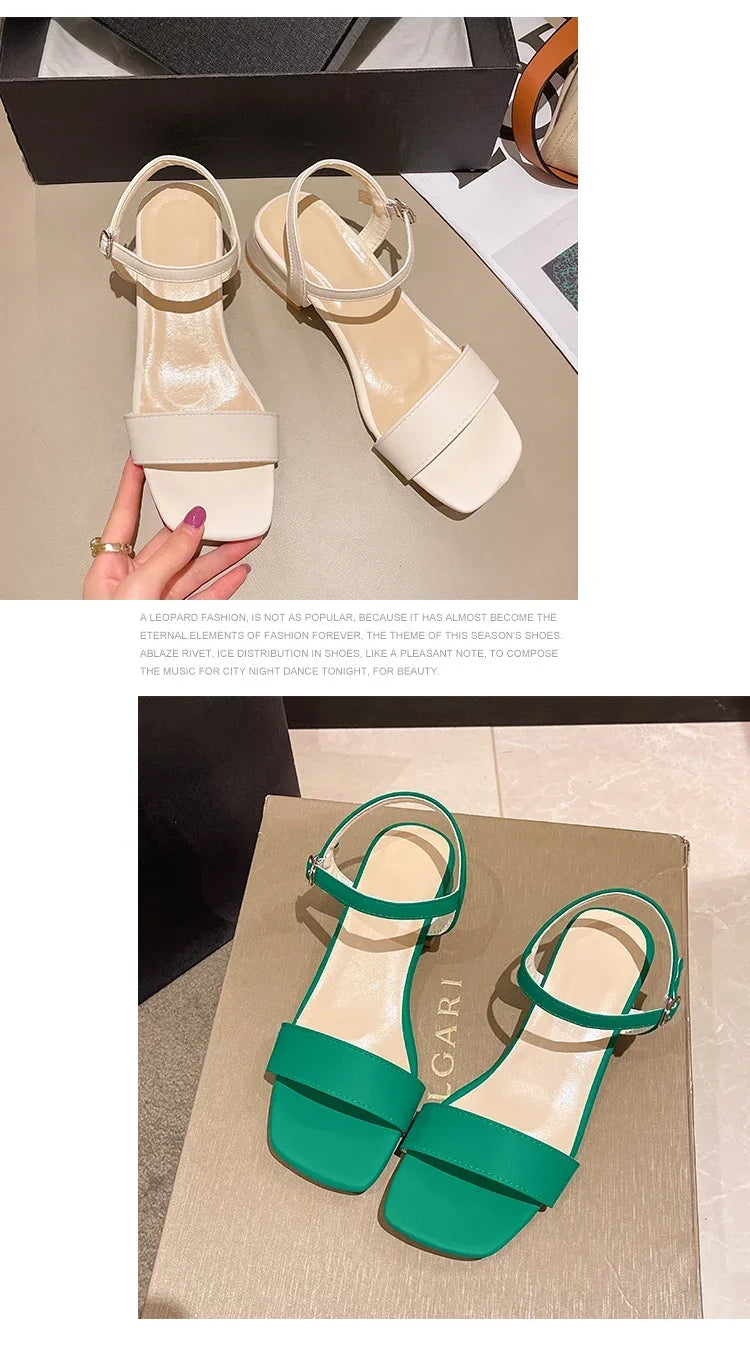 Sandals for women in summer, new thick heeled sandals for women, internet celebrity, gentle one line with buckle, fairy style