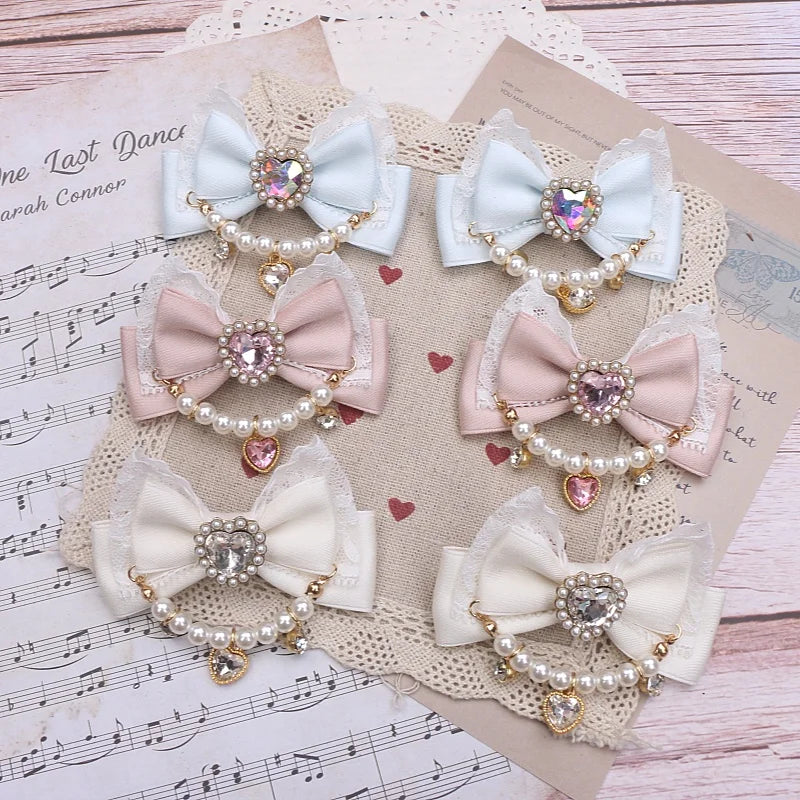 Accessories for Women Pearls Rhinestone Bow  Hair Clips for Women Bowknot Handmade Baroque Lolita Party Jewelry Gifts Y2K Girl