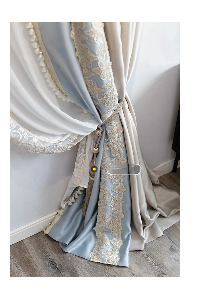 French Curtains for Living room window windbreak Light Luxury High-end Shiny Fabric Pattern High-precision Lace Curtains Window