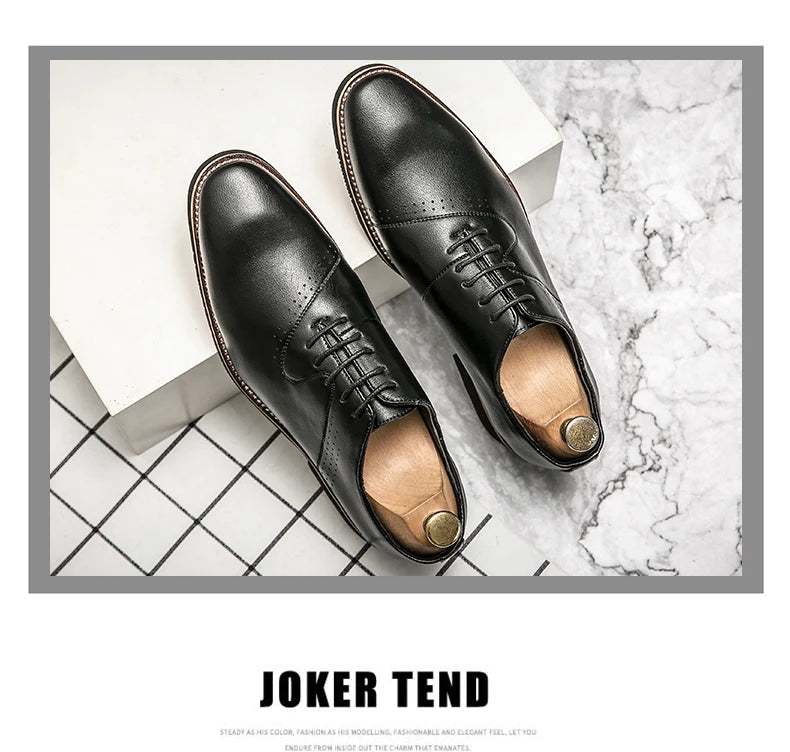 Shoes for men shoes leather shoes business dress shoes all-match casual shock-absorbing wear-resistant footwear black Plus