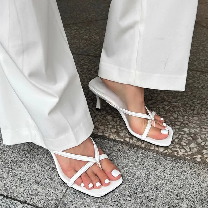 2025 Summer Women Clip Toe Slippers Fashion Dress Slide Shoes Ladies Elegant High Heel Footwear