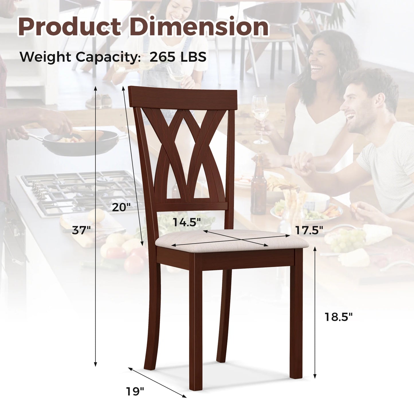 Armless Dining Chairs Set of 4 w/ Rubber Wood Frame Elegant Hollowed Backrest