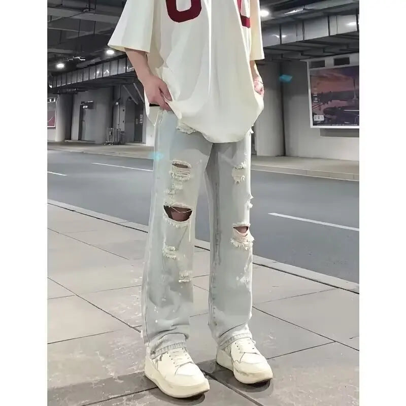 Jean Trousers Simple Temperament Literary and Trendy New Style Without Brand Japanese Men's Clothing Rhinestones Short Y2k Jorts