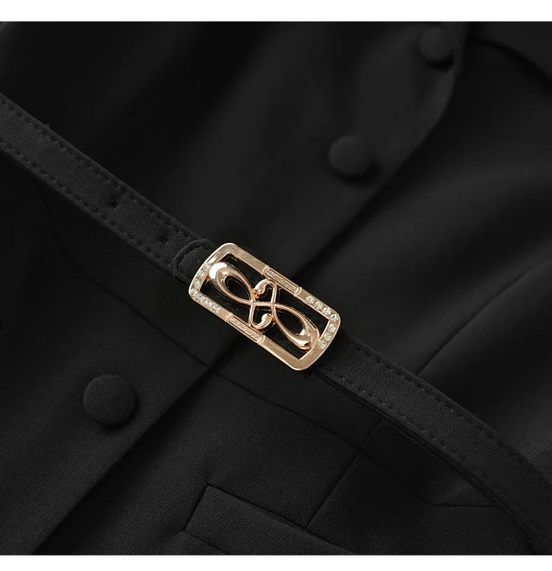 Dresses For Women 2024 Luxury Brand Autumn Long Dress Women's Turn-down Collar Sleeves Single Breasted Sashes Office Lady