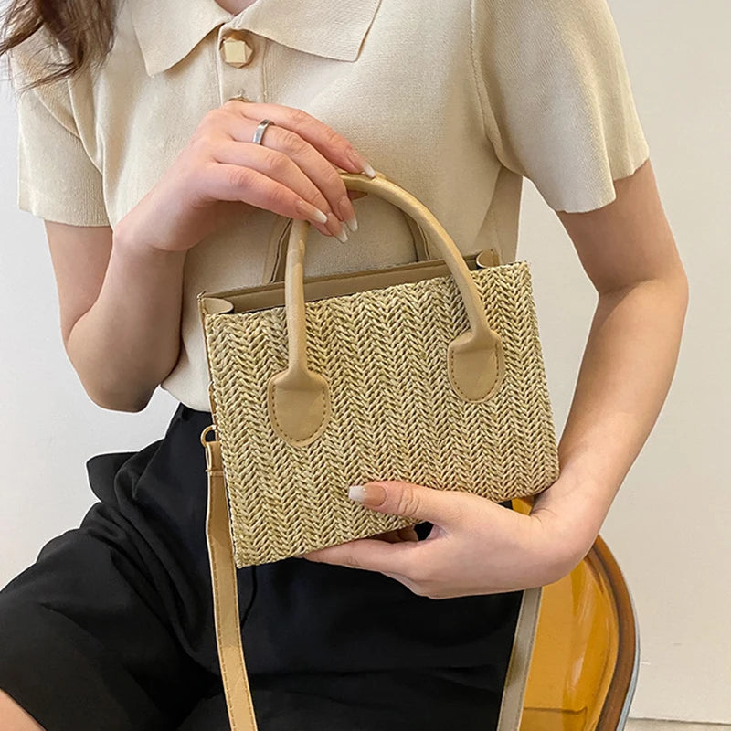 Summer Net Red Grass Woven Bag Crossbody Bag New Fashion Japanese Small Fresh Flower Woven Handbag Shoulder Bag