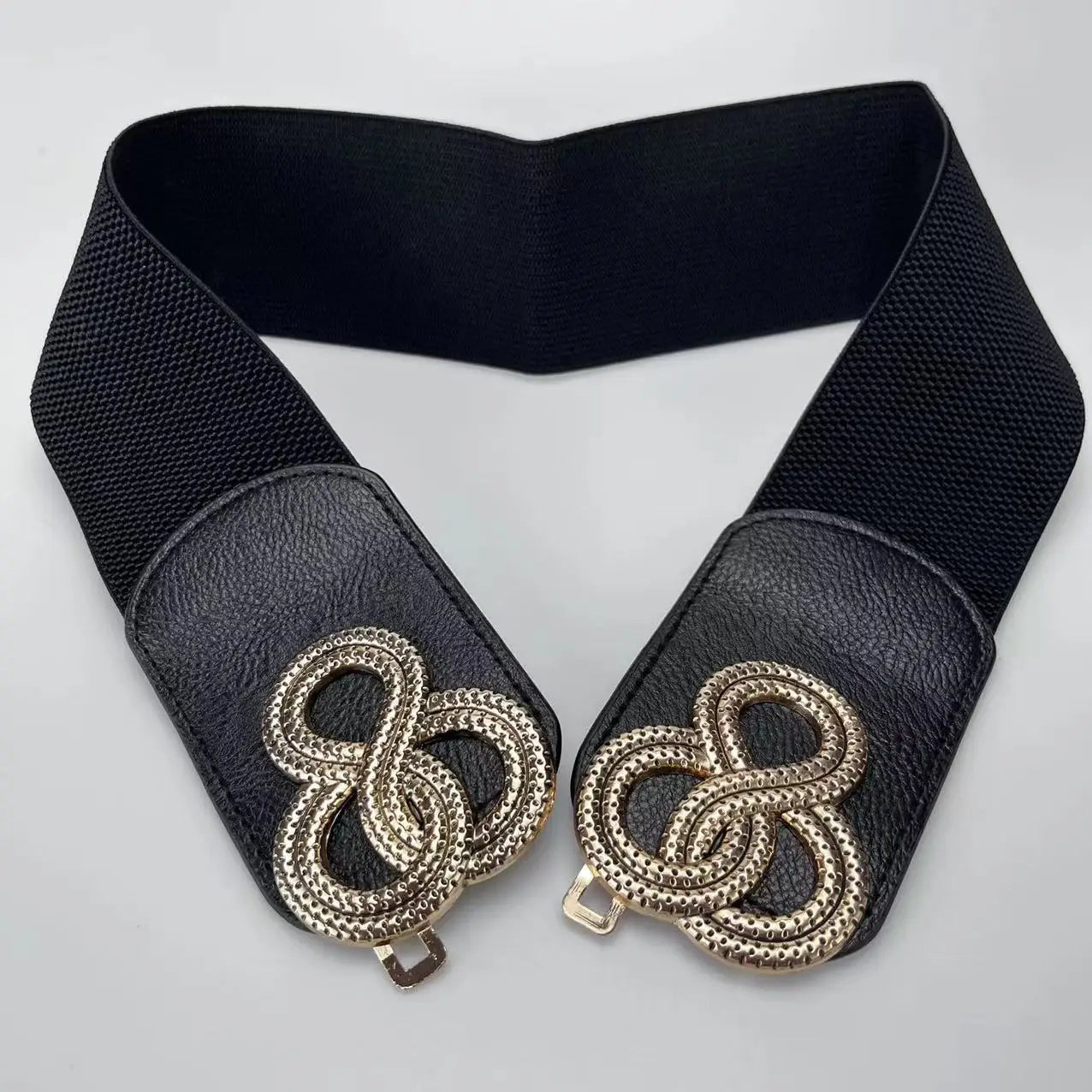 Womens Wide Elastic Belt Stretch Leather Belt Gold Buckle Belts for Dress S-XXL