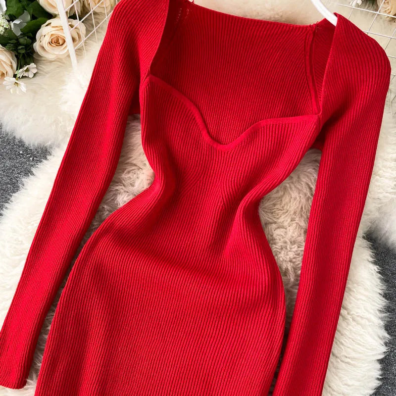 Dresses For Women 2026 Sexy Strapless Ribbed Knitted Bodycon Dress Women Winter Long Sleeve Midi Sweater Dress Clothes