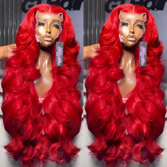 30 40 Inch Hot Red 13x6 Hd Lace Frontal Wigs Human Hair Wig Brazilian Red Colored Body Wave 13x4 Lace Front Wig For Black Women