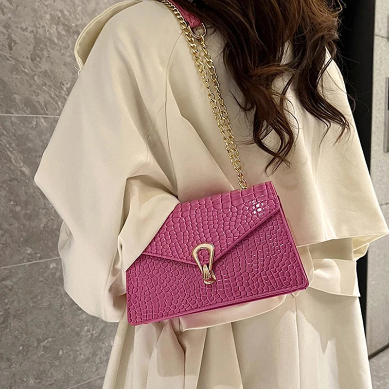 Crocodile Pattern Shoulder Bags For Women Fashion Chains Squre Bag Purse Female Pu Leather Crossbody Handbag Daily Phone Clutch