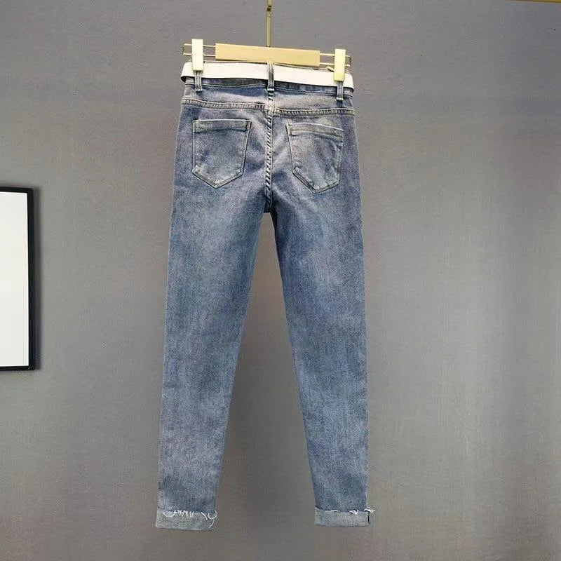 2025 Ladies Jeans Heavy Industry Rhinestone Skinny Jeans Women Spring Summer High Waist Denim Pants Korean Street Stretch Pants