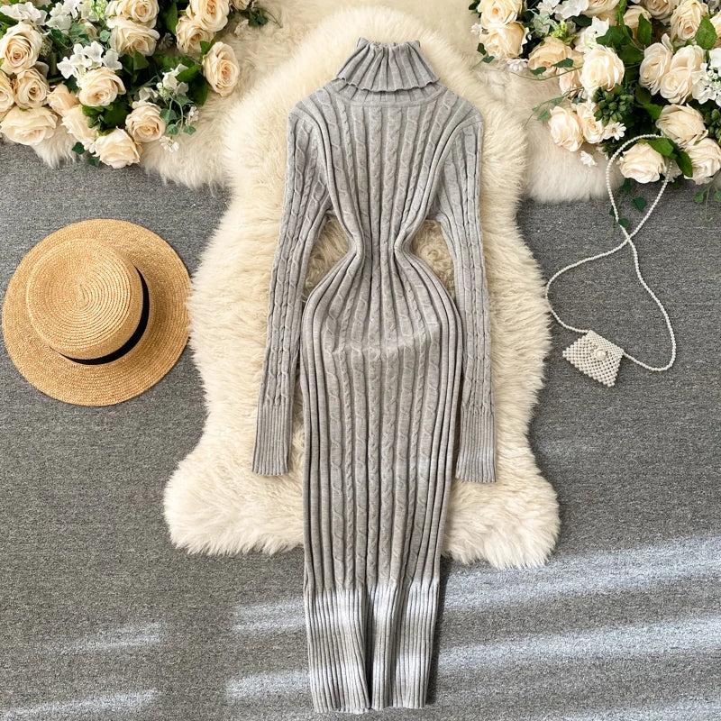 Seoulish Autumn Winter Twist Women's Wrap Knitted Dresses Long Sleeve Sheath Knitwear Office Bodycon Dress Female 2025 New