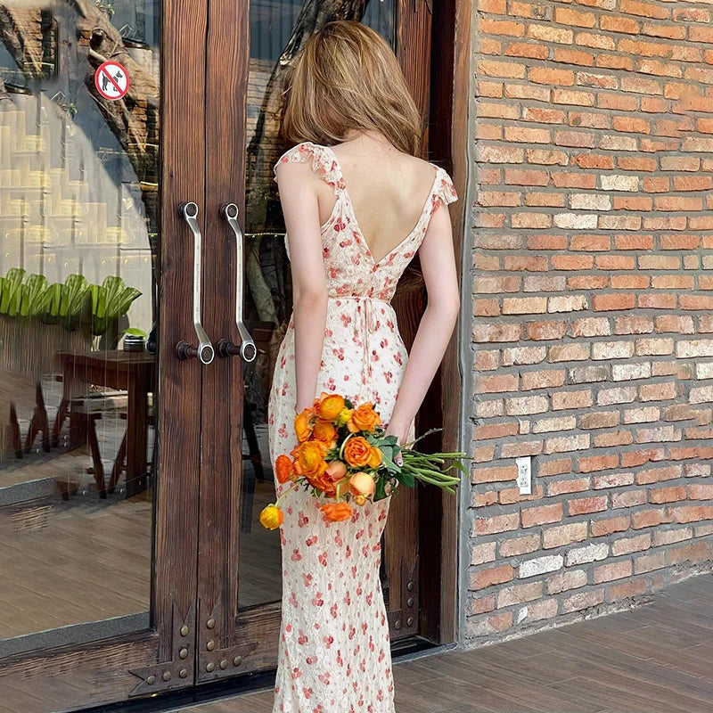 WhereMery Sexy Square-neck Long Maxi Dress Y2K Elegant Vintage Floral Printed Party Dresses Spring Summer Holiday Style Vestidos