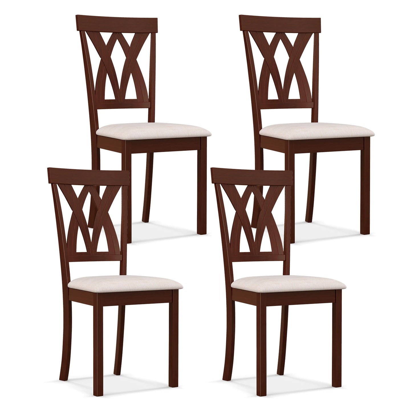 Armless Dining Chairs Set of 4 w/ Rubber Wood Frame Elegant Hollowed Backrest