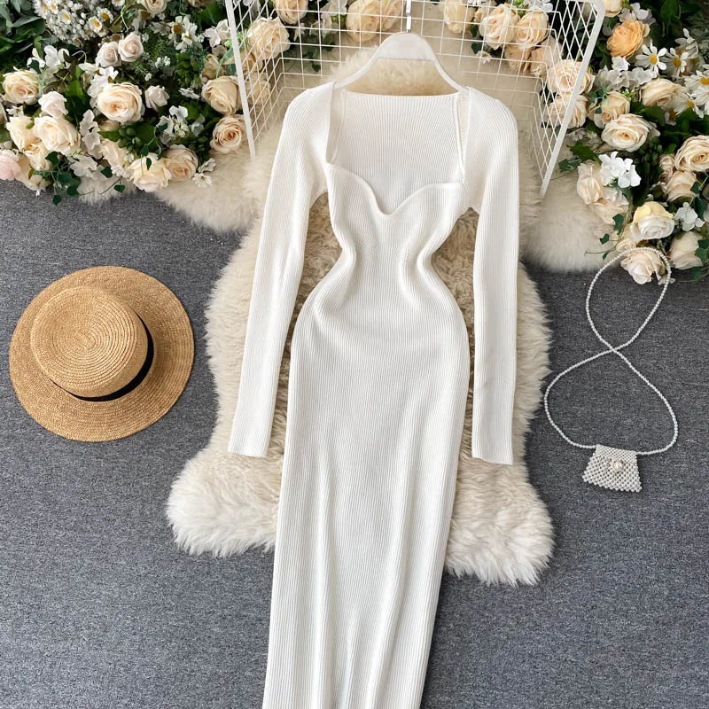 Dresses For Women 2026 Sexy Strapless Ribbed Knitted Bodycon Dress Women Winter Long Sleeve Midi Sweater Dress Clothes