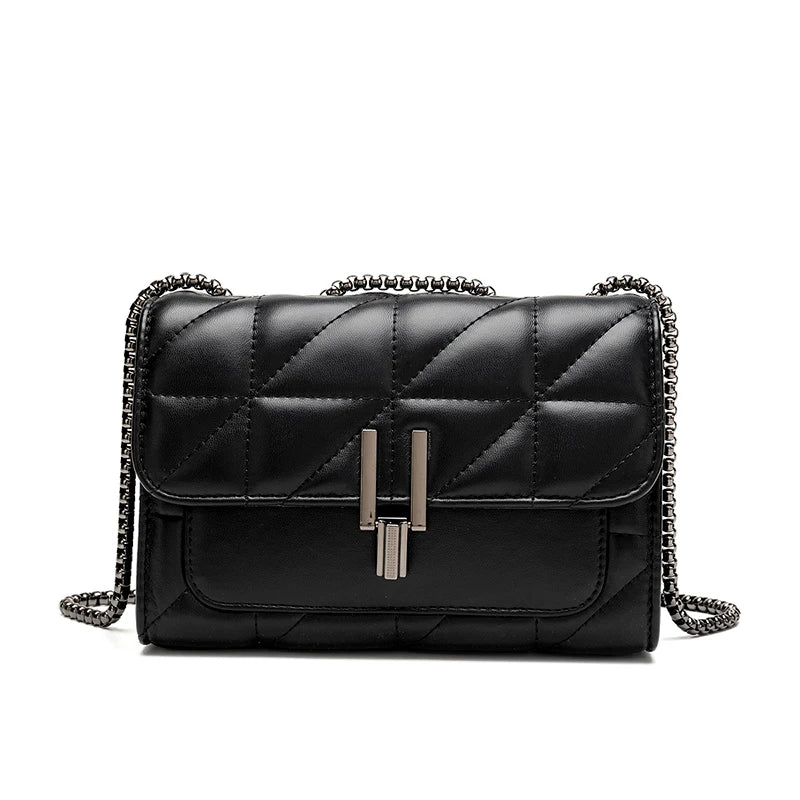 Classic Quilted Detail Square Bag, Solid Color Flap Shoulder Bag, All-Match Chain Bag