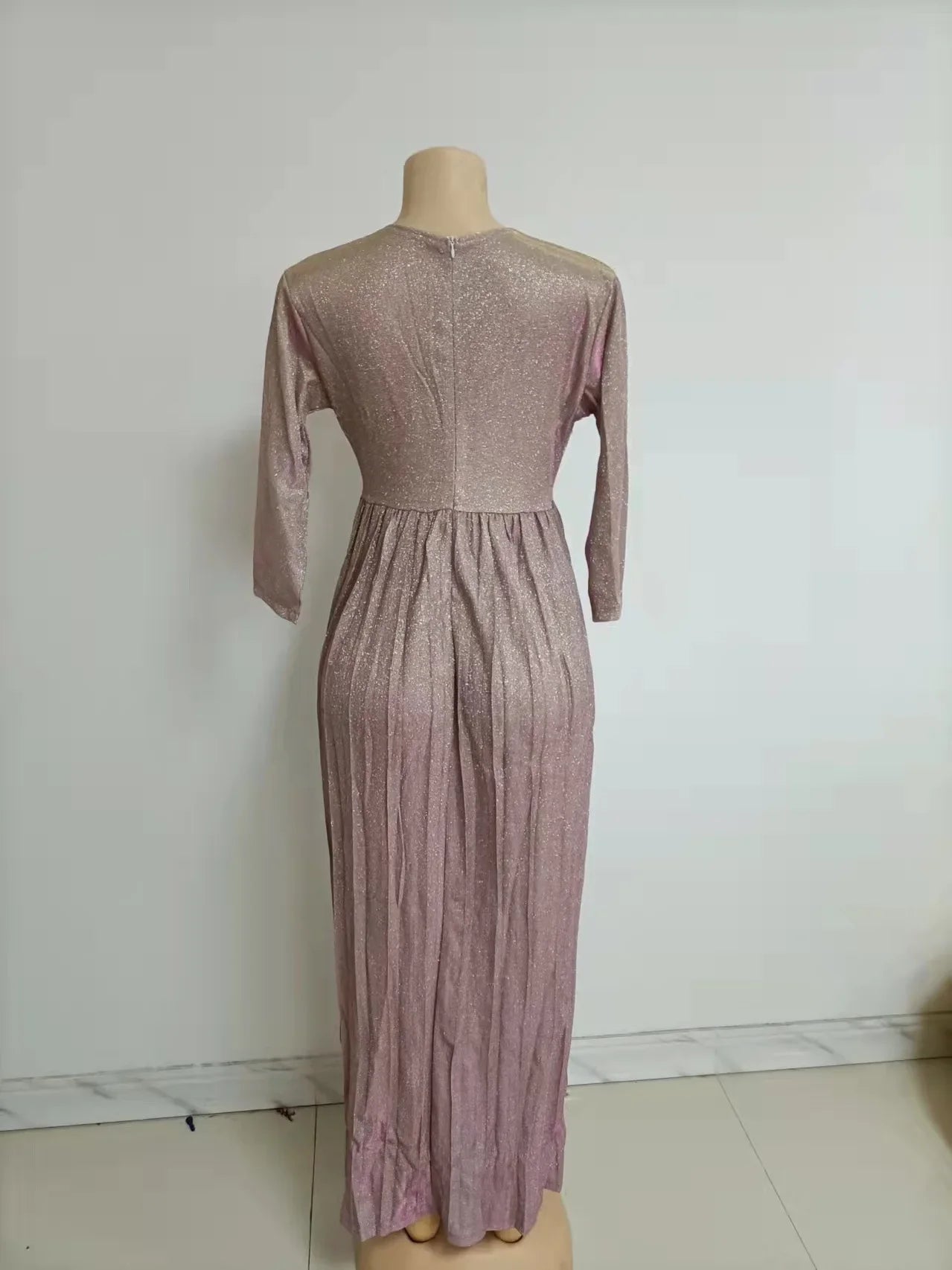 Dresses For Women Elegant Party Low Cut Sequined Gown Dress With Belt Nine Point Sleeve Ruffle Hem Flowy Long Dress Plus Size