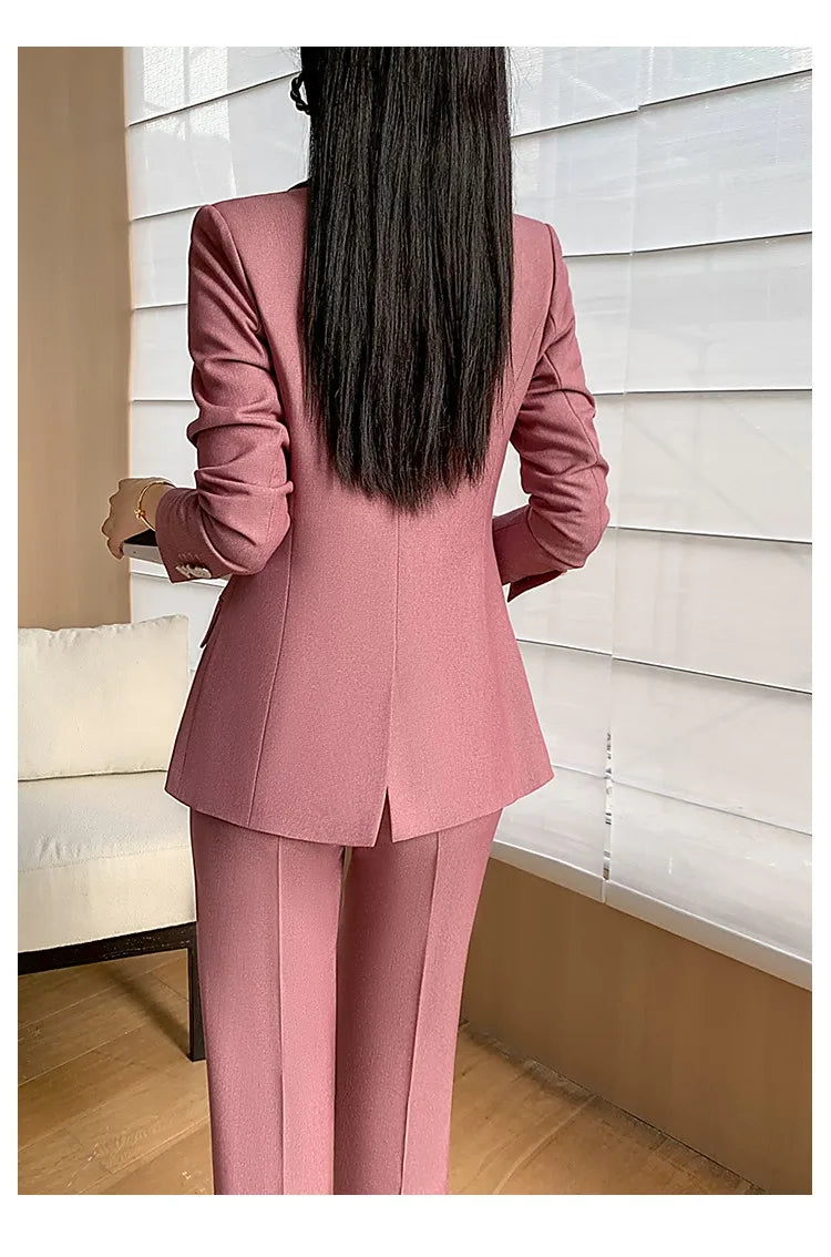 Fashion New Women Vintage Formal Solid Pantsuit Elegant Chic Blazer Coat Straight Pants Outfits Female Interview Two Pieces Set