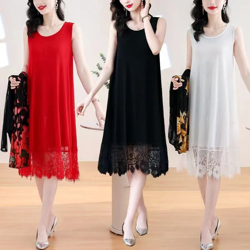 Women's Sleeveless Lace-Hemmed Dresses Multi-Color Summer Elegance for Day-to-Night 2025 Summer Plus Size Clothing