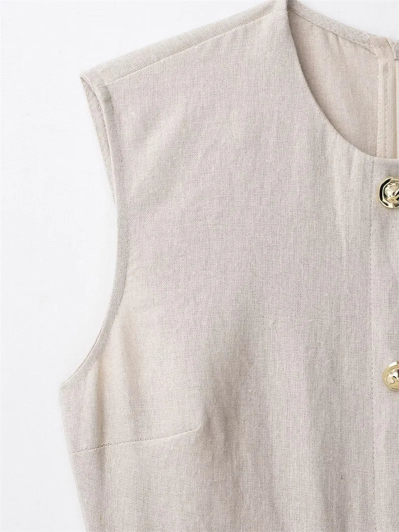 Women's Dresses 2025 New Linen Blend Button Trim Midi Skirt Elegant and chic women's long dress