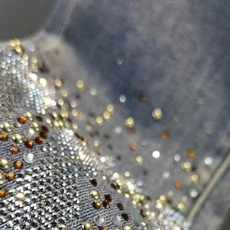 2025 Ladies Jeans Heavy Industry Rhinestone Skinny Jeans Women Spring Summer High Waist Denim Pants Korean Street Stretch Pants